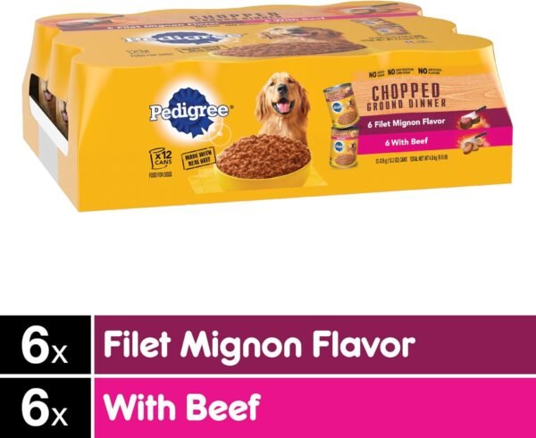 CHOPPED GROUND DINNER Adult Canned Soft Wet Dog Food Variety Pack, Filet Mignon Flavor and with Beef, 13.2 Oz. Cans (Pack of 12) - Image 3