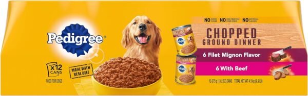 CHOPPED GROUND DINNER Adult Canned Soft Wet Dog Food Variety Pack, Filet Mignon Flavor and with Beef, 13.2 Oz. Cans (Pack of 12)